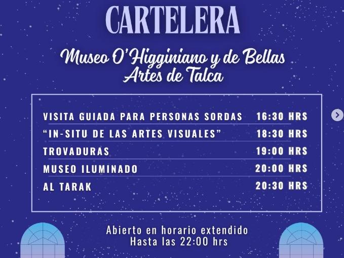 Cartelera de actividades en el MOBAT por Noche de Museos