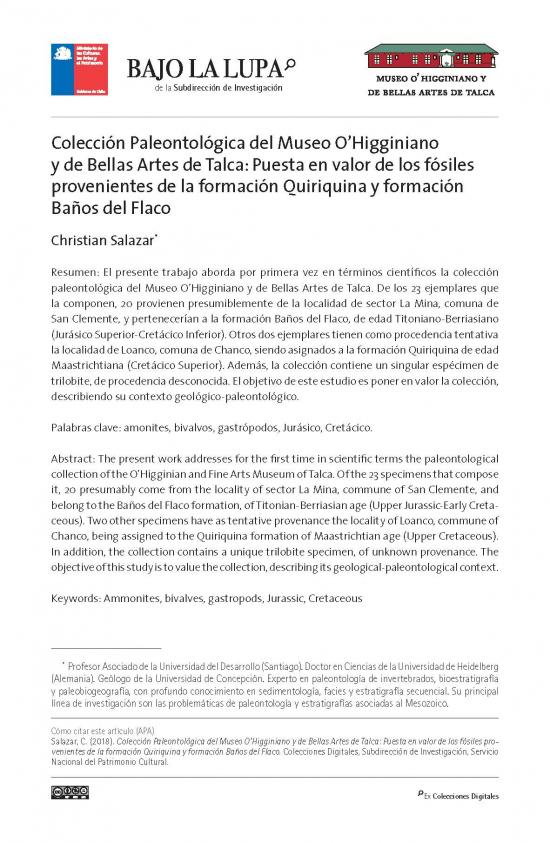 iniano y de Bellas Artes de Talca: Puesta en valor de los fósiles...